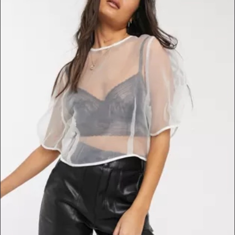 Topshop Ivory Organza Blouse